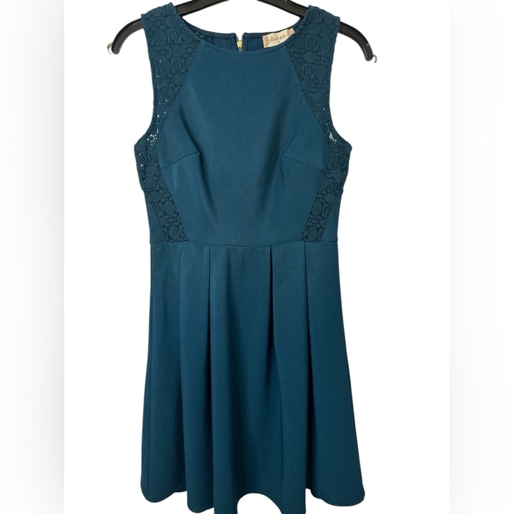 Alter'd State Dress Size S Teal Lace A-Line Mini Dress Pleats Short Sleeveless